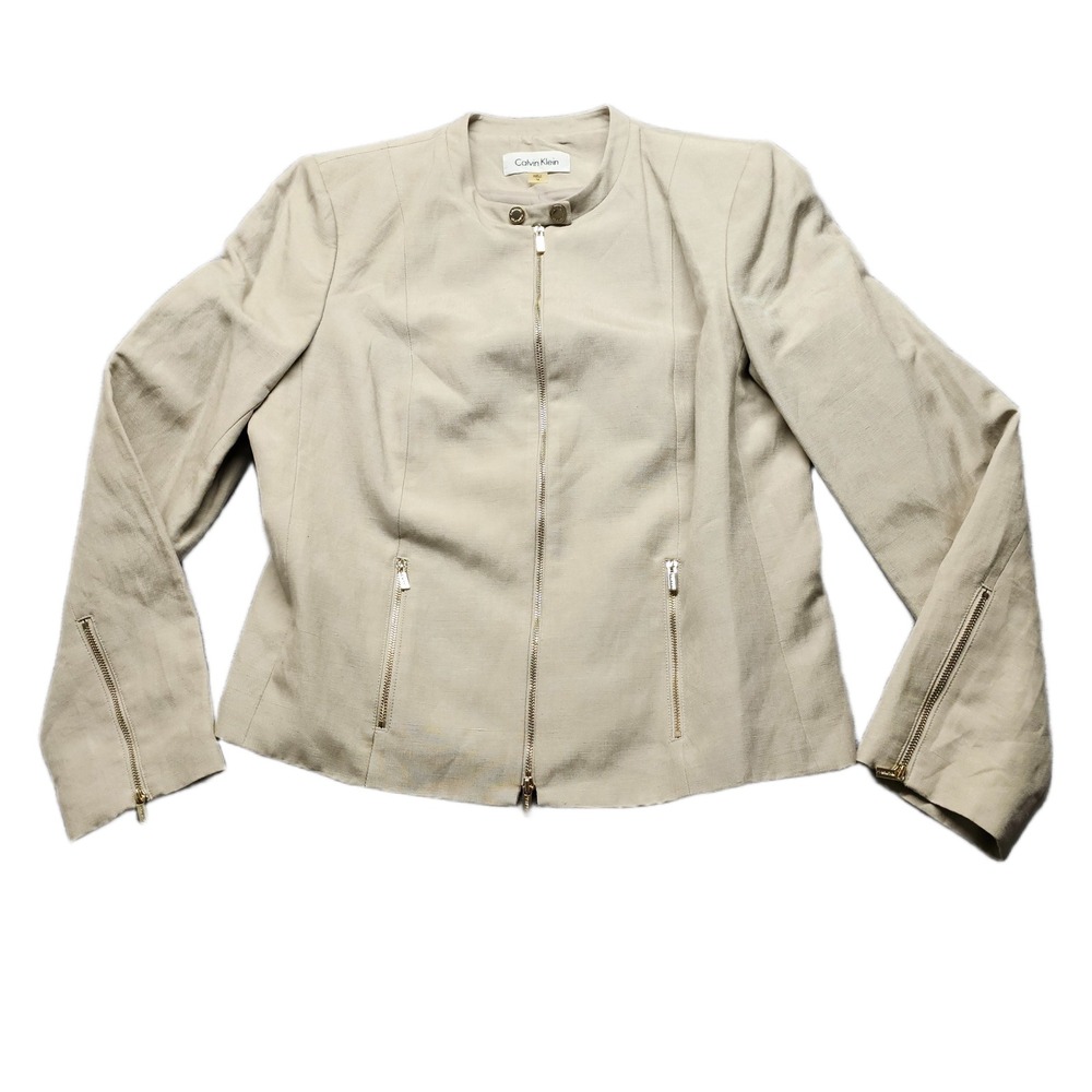 Calvin Klein Jacket Womens 14 Beige Lined Blend Lined Long Sleeve Full Zipper
